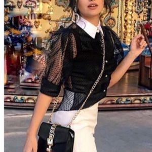 Zara Dot Blouse with Contrasting Collar